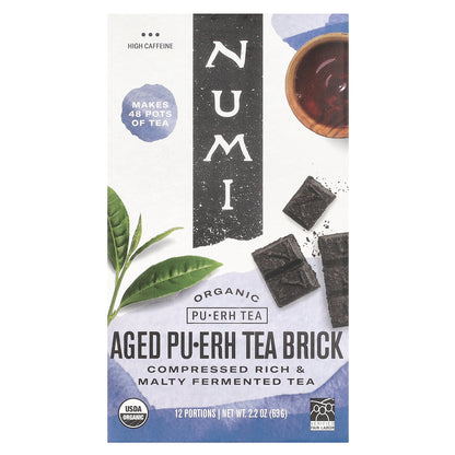 Numi Tea, Organic Pu-Erh Tea, Aged Pu-Erh Tea Brick, 2.2 oz (63 g)