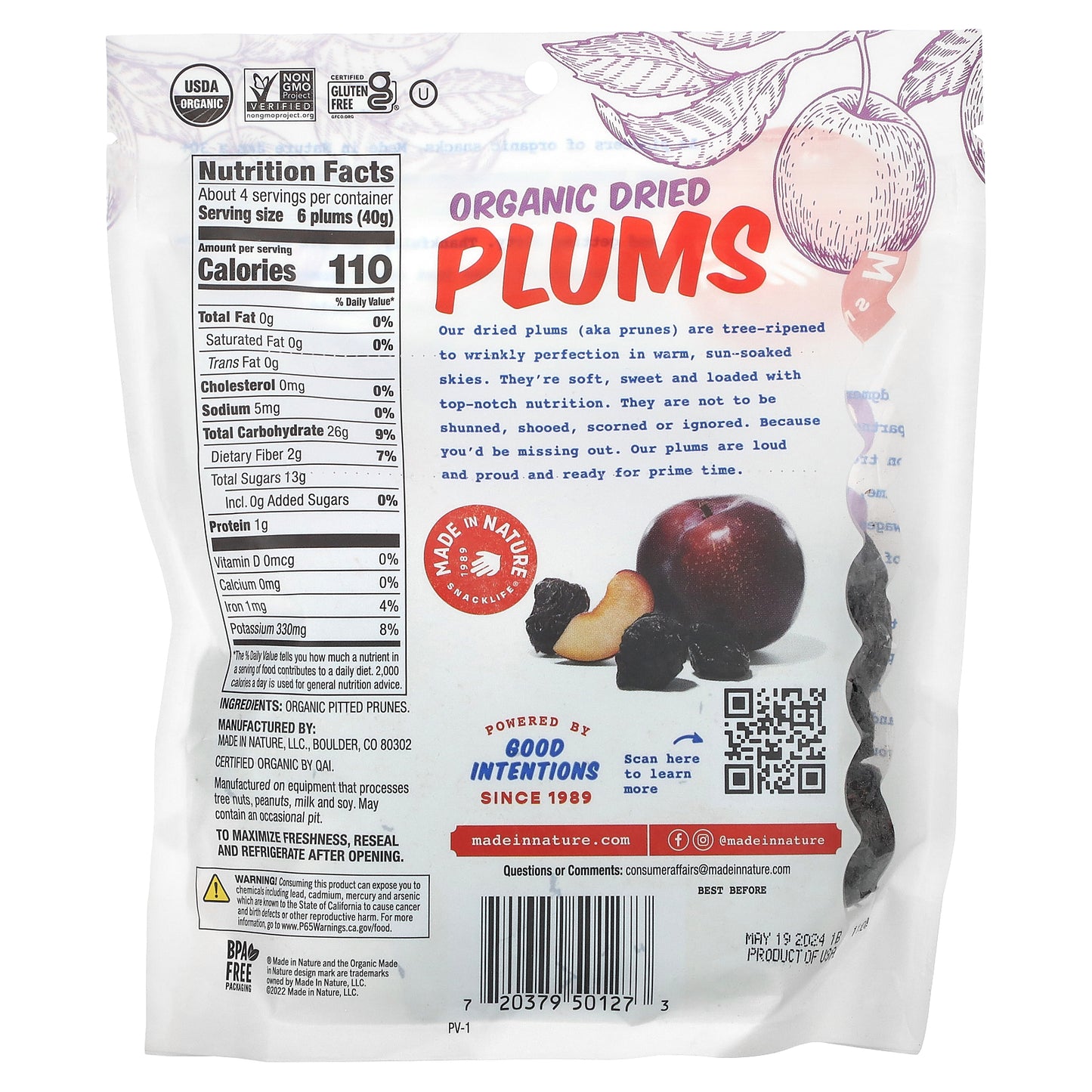 Made in Nature, Organic Dried Plums, 6 oz (170 g)