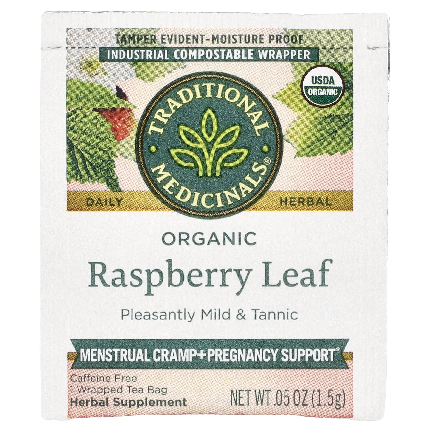 Traditional Medicinals, Organic Raspberry Leaf, Caffeine Free, 48 Wrapped Tea Bags, 2.53 oz (72 g)