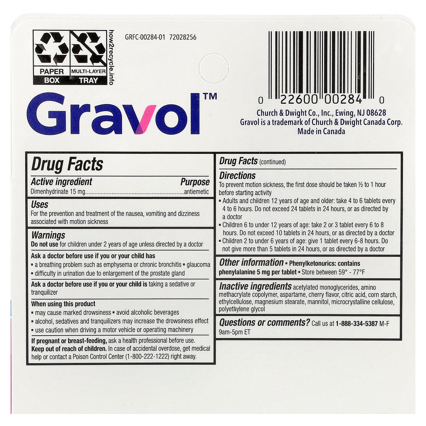Gravol, Kids, Motion Sickness, Children 2+, Cherry, 15 mg, 18 Tablets