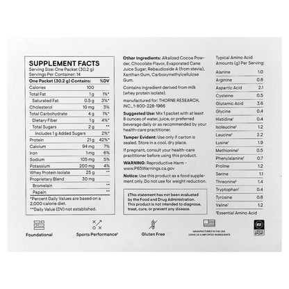 Thorne, Whey Protein Isolate, Chocolate, 14 Packets, 1.06 oz (30.2 g) Each