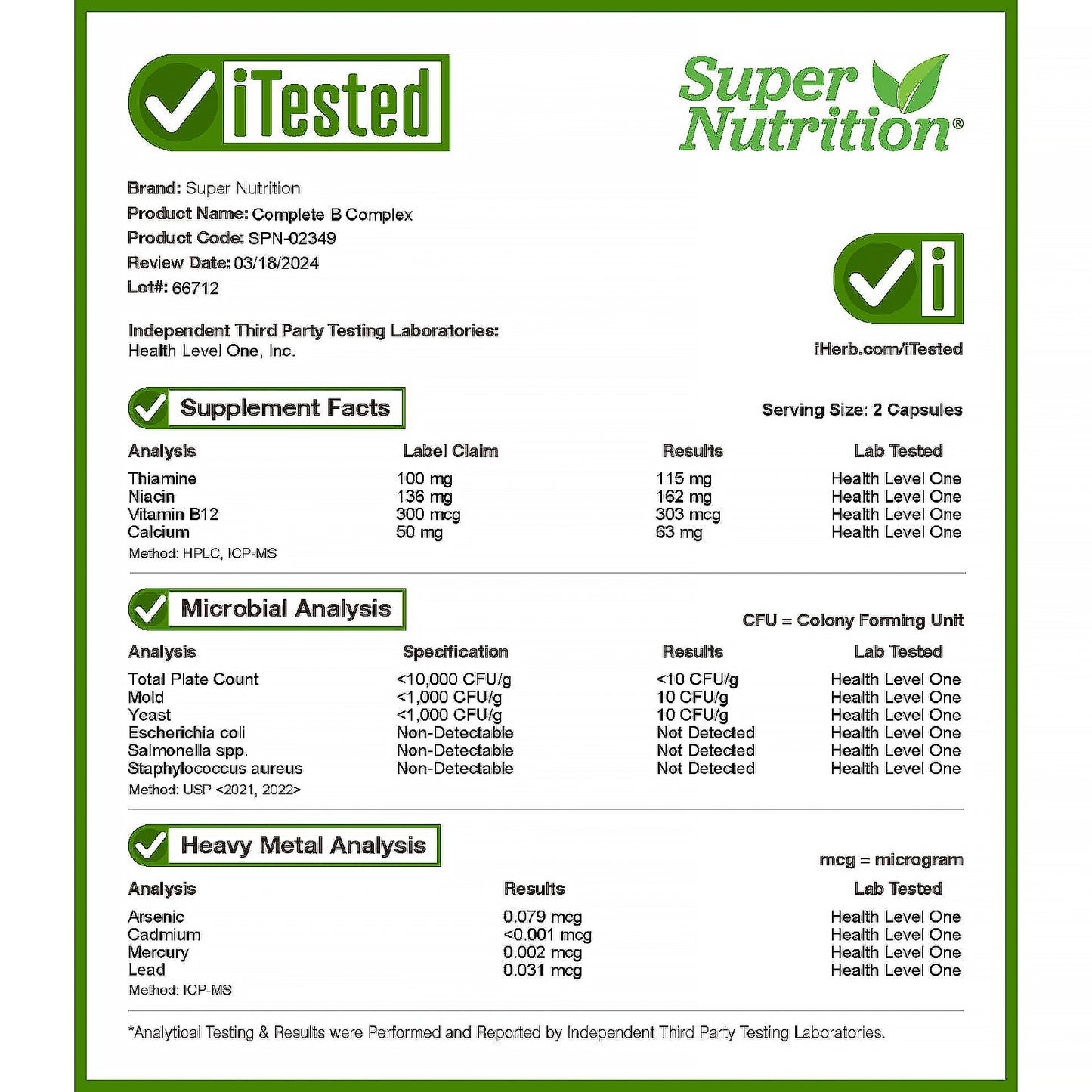 Super Nutrition, Complete B Complex with L-Methylfolate, 60 Veggie Capsules