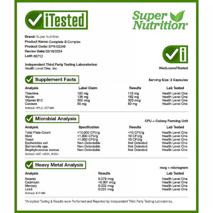 Super Nutrition, Complete B Complex with L-Methylfolate, 60 Veggie Capsules