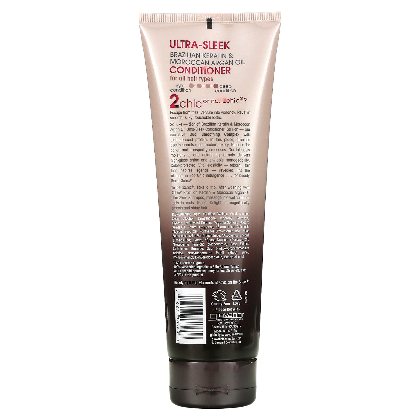 Giovanni, 2chic, Ultra-Sleek Conditioner, For All Hair Types, Brazilian Keratin + Moroccan Argan Oil, 8.5 fl oz (250 ml)