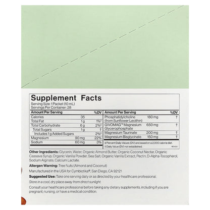 Cymbiotika, Liposomal Magnesium Complex, Vanilla Almond, 28 Liquid Packets, 0.3 fl oz (10 ml) Each