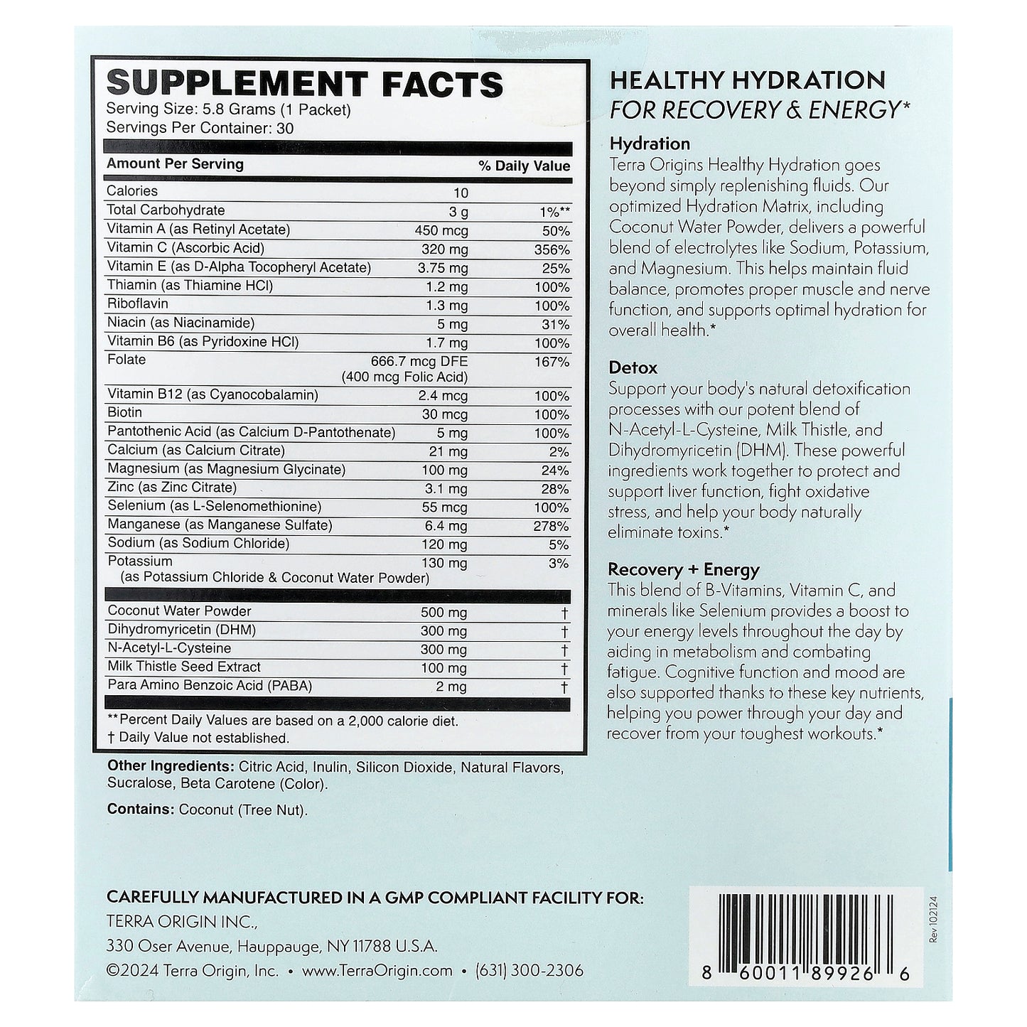 Terra Origin, Healthy Hydration+, Lemonade, 30 On The Go Packets, 0.20 oz (5.8 g) Each