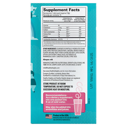 Healthy Heights, Happy Tummies, Drink Mix for Digestive Support, Kids 2+, Fruit Punch, 15 Stick Packs, 0.28 oz (7.8 g) Each