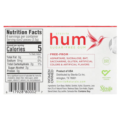 Stevita Naturals, Hum®, Sugar-Free Gum, Cinnamon, 12 Pieces