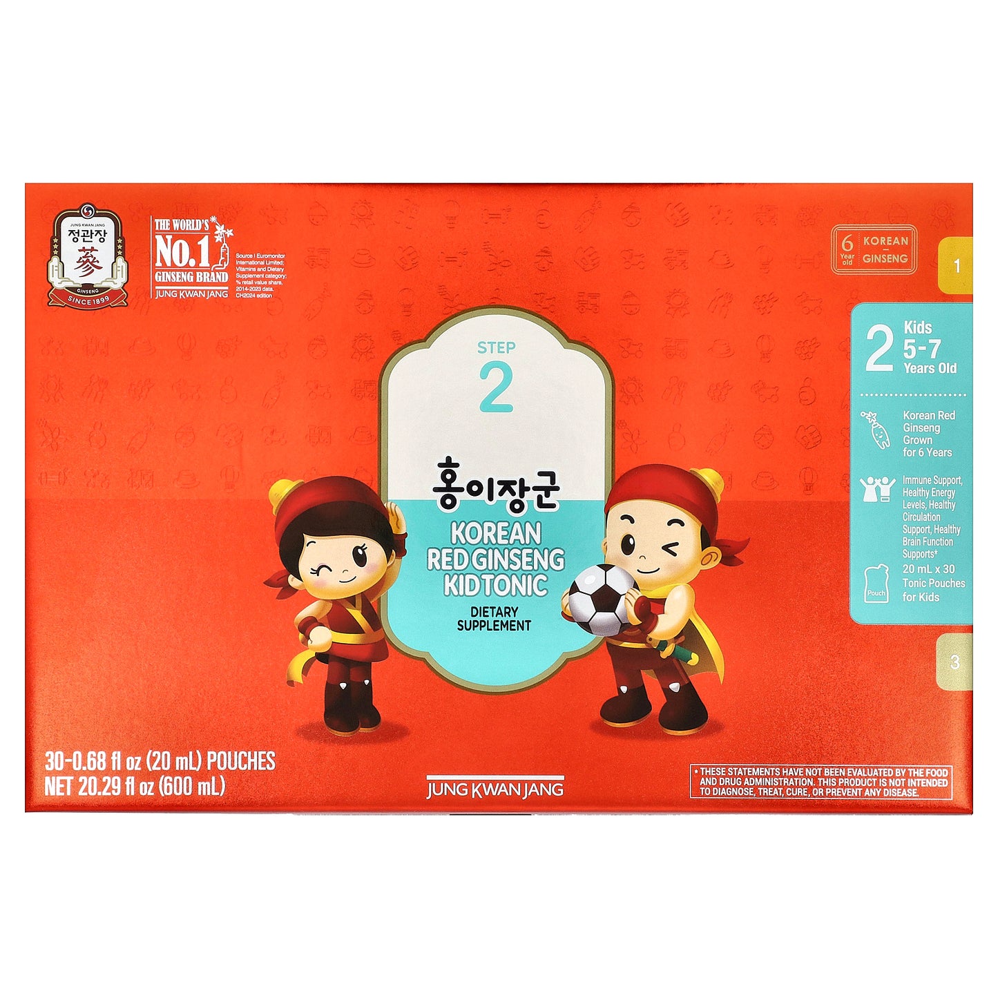 JungKwanJang, Korean Red Ginseng Kid Tonic, Step 2, 5-7 Years Old, 10 Pouches, 0.68 fl oz (20 ml) Each