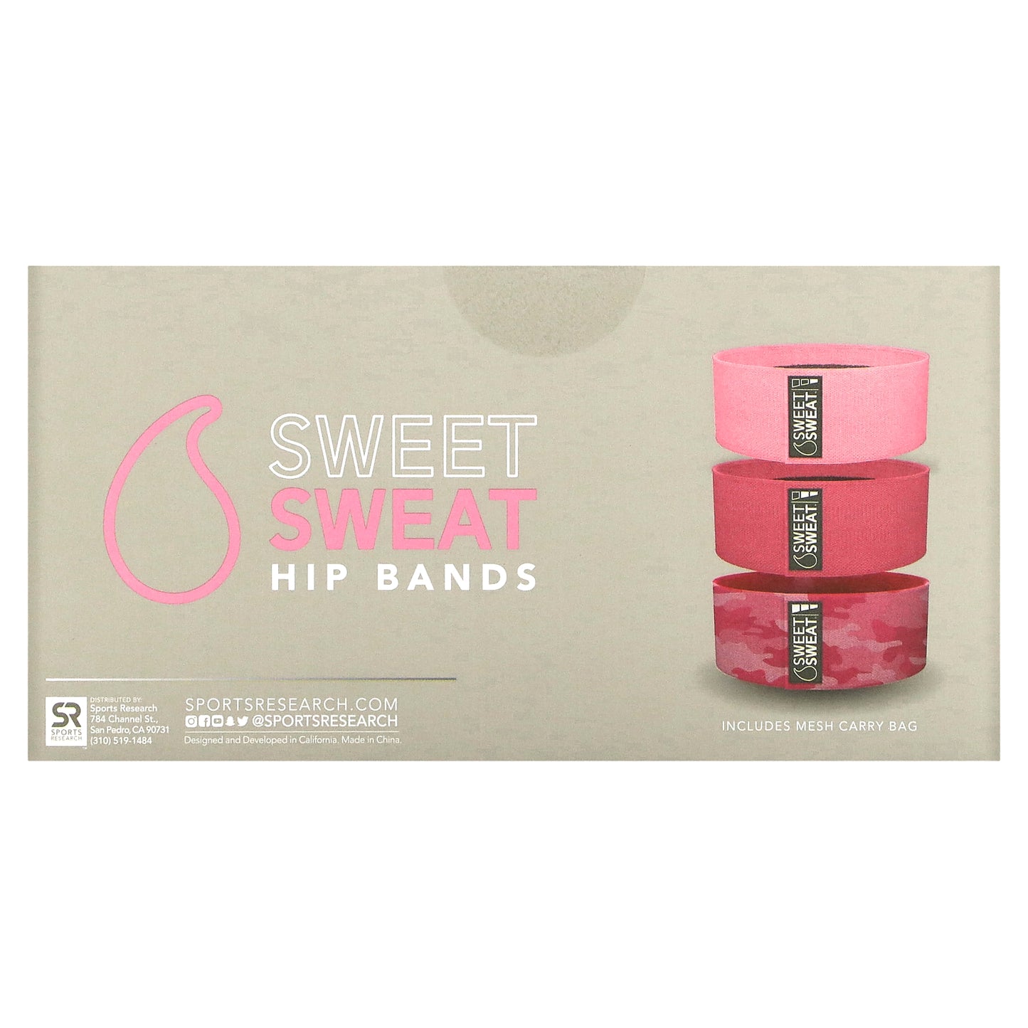 Sports Research, Sweet Sweat®, Hip Bands, Pink, 3 Bands