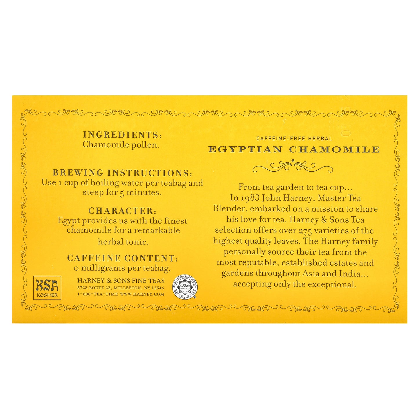 Harney & Sons, Egyptian Chamomile Herbal Tea, Caffeine-Free, 50 Tea Bags, 0.7 oz (20 g)