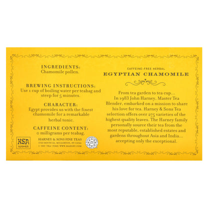 Harney & Sons, Egyptian Chamomile Herbal Tea, Caffeine-Free, 50 Tea Bags, 0.7 oz (20 g)