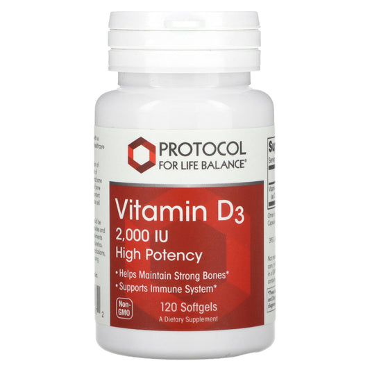 Protocol for Life Balance, Vitamin D3, High Potency, 2,000 IU, 120 Softgels