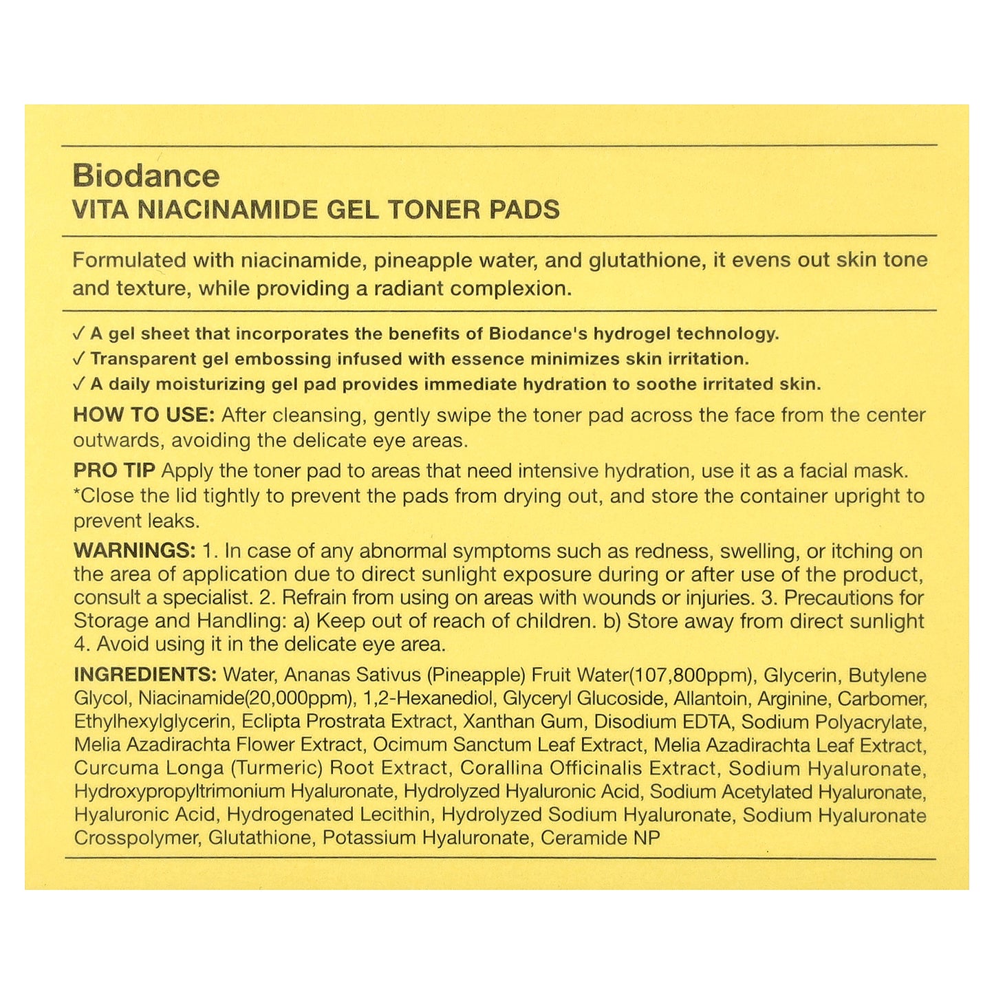 Biodance, Vita Niacinamide Gel Toner Pads, 60 Pads