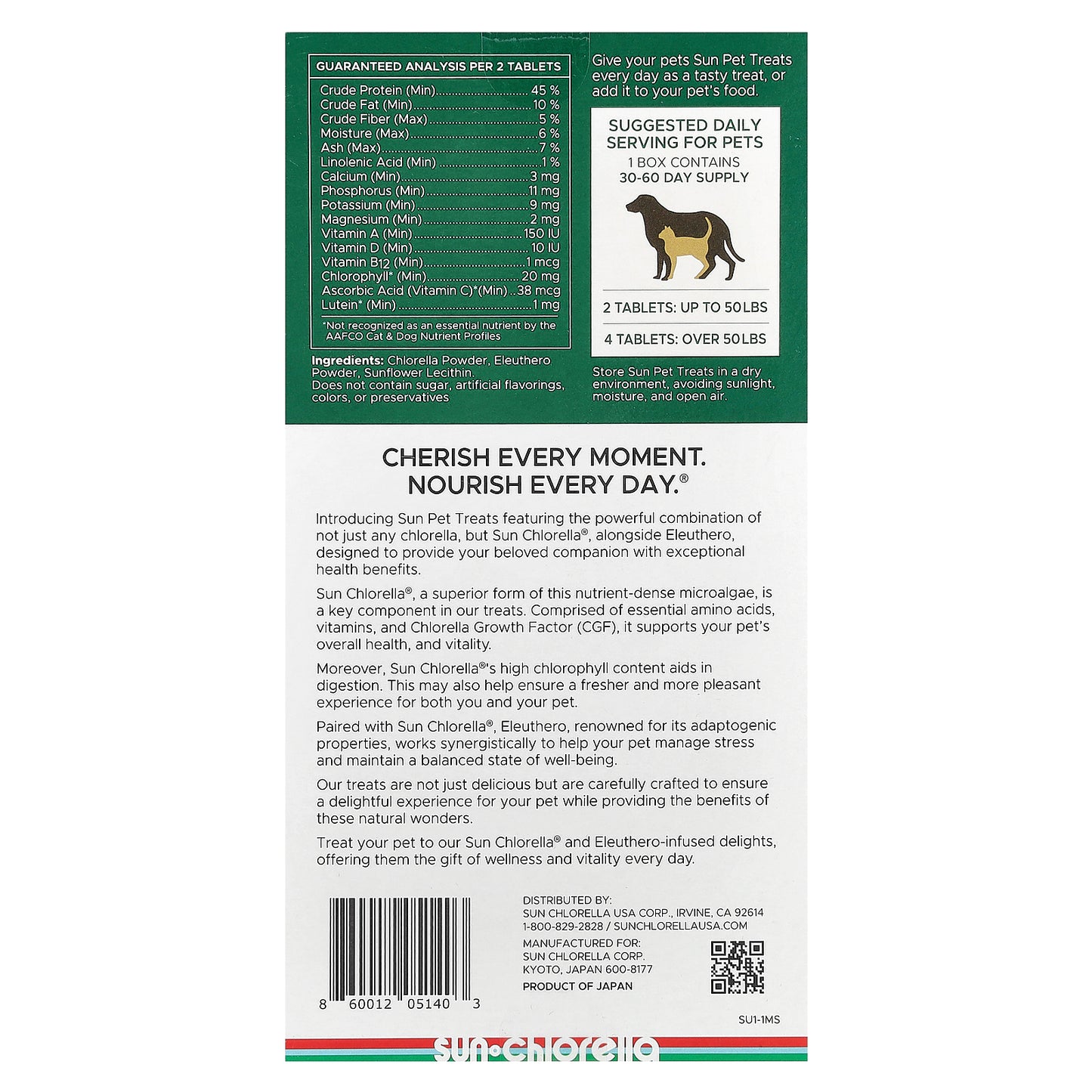 Sun Chlorella, Sun Pet Treats™, Chlorella & Eleuthero, For Dogs & Cats, 120 Tablets