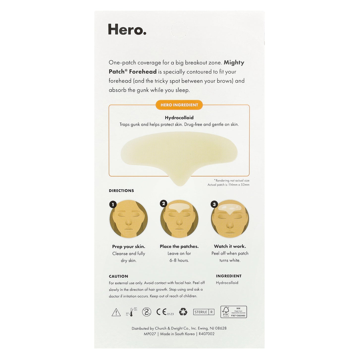 Hero Cosmetics, Mighty Patch® Forehead, 5 Hydrocolloid Patches