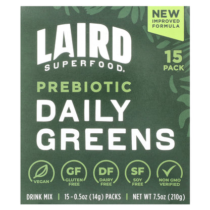 Laird Superfood, Prebiotic Daily Greens, 15 Packs, 0.5 oz (14 g) Each