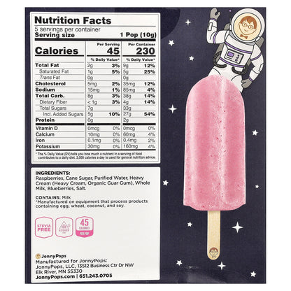 JonnyPops, Freeze Dried Minis, Raspberry, Blueberry & Cream, 5 Pops, 10 g Each