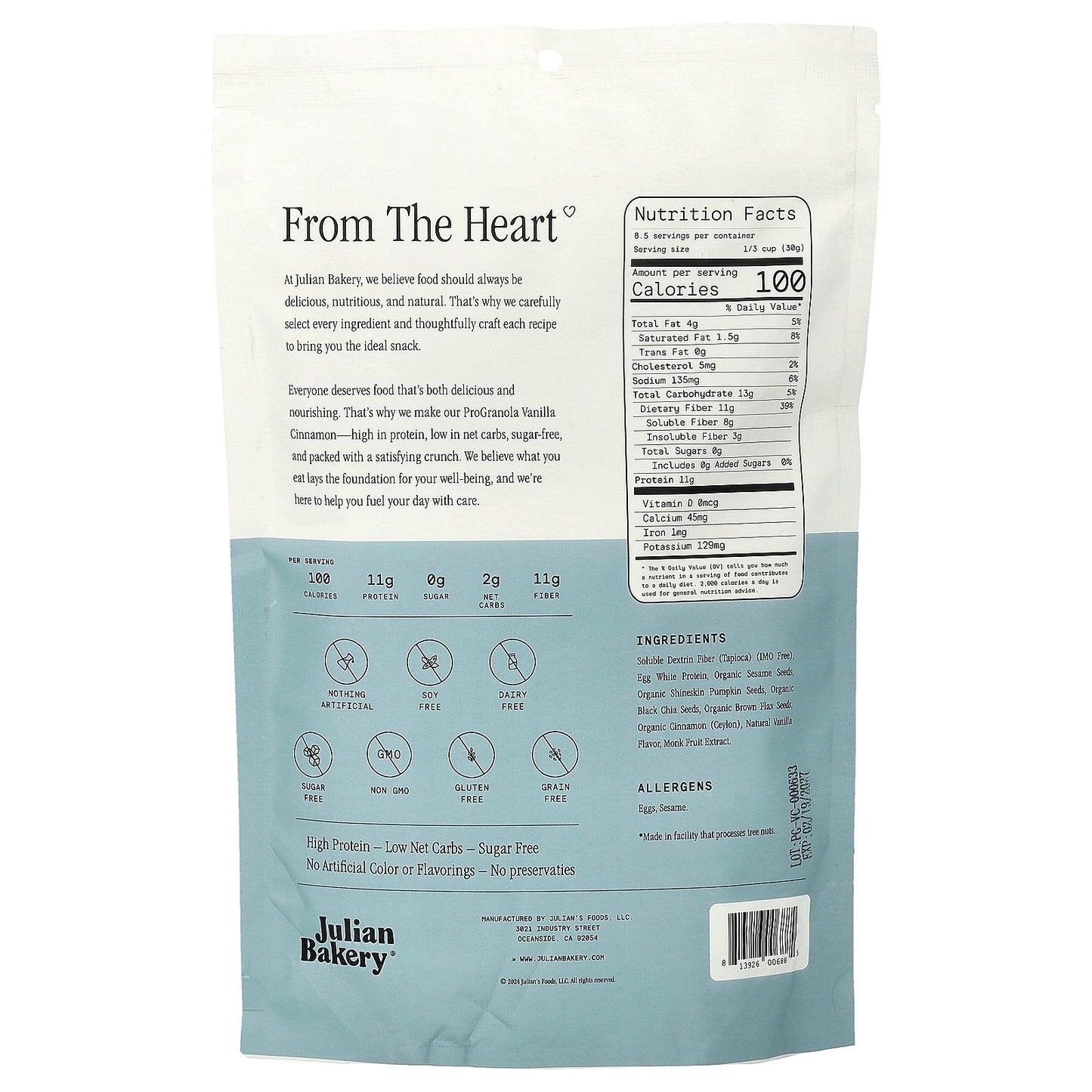 Julian Bakery, ProGranola Clusters, Vanilla Cinnamon, 9 oz (255 g)