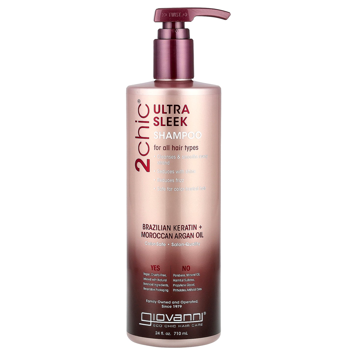 Giovanni, 2chic®, Ultra Sleek Shampoo, For All Hair Types, Brazilian Keratin + Moroccan Argan Oil, 24 fl oz (710 ml)
