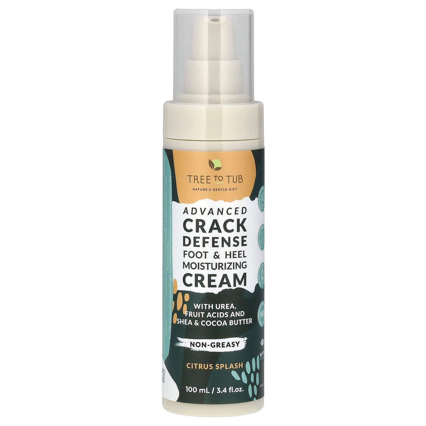 Tree To Tub, Advanced Crack Defense, Foot & Heel Moisturizing Cream, Citrus Splash, 3.4 fl oz (100 ml)