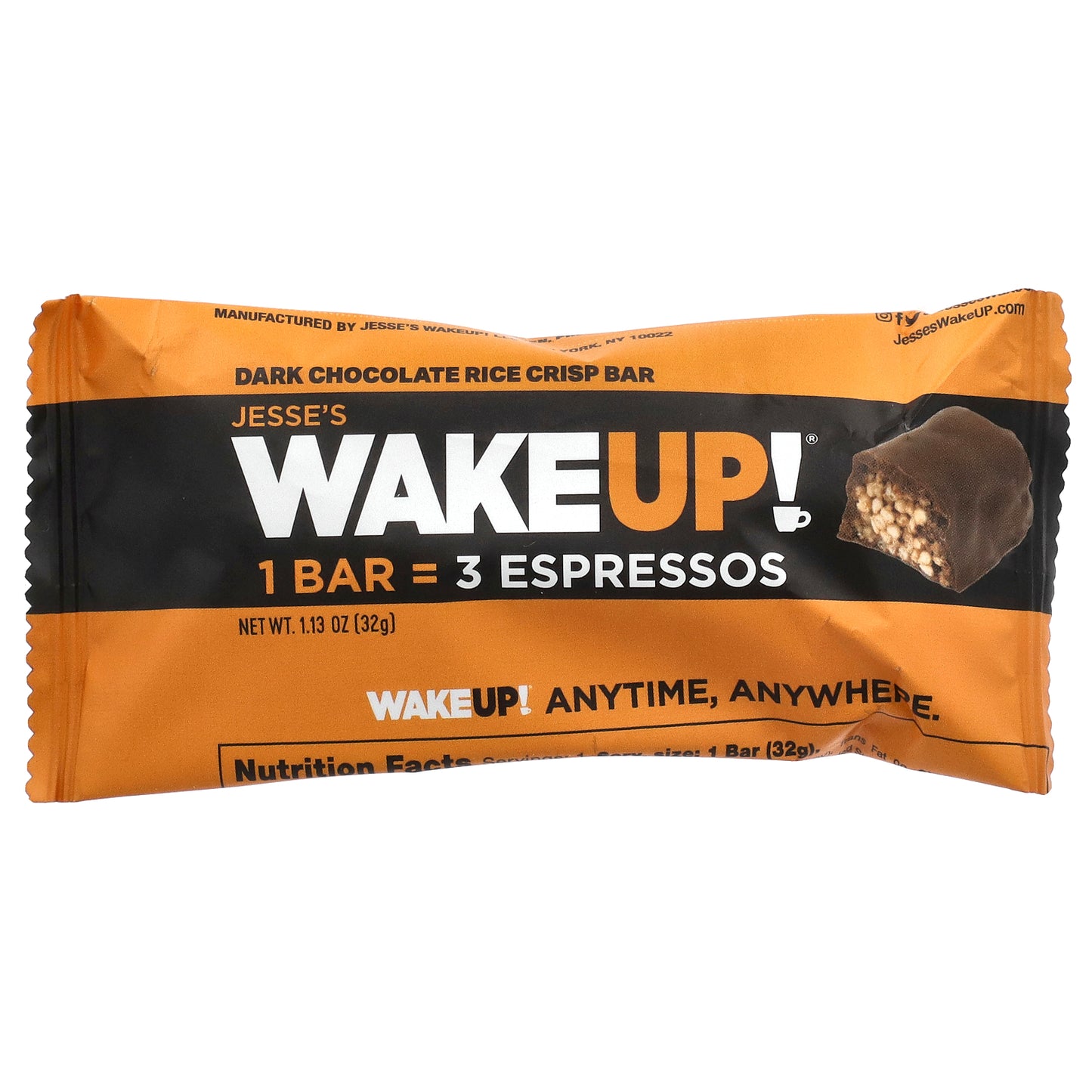 Jesse's WAKEUP!, Rice Crisp Bars, Dark Chocolate, 6 Pack, 1.13 oz (32 g)