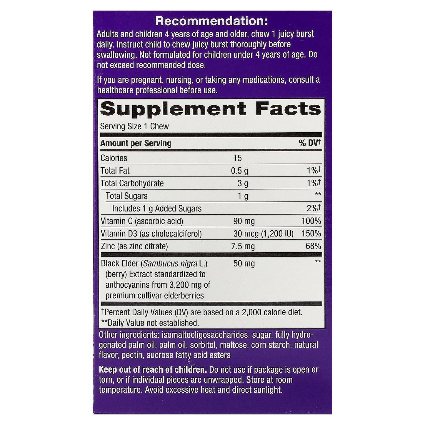 Nature's Way, Sambucus® Ultra Immune Juicy Burst, Berry, 25 Wrapped Chews