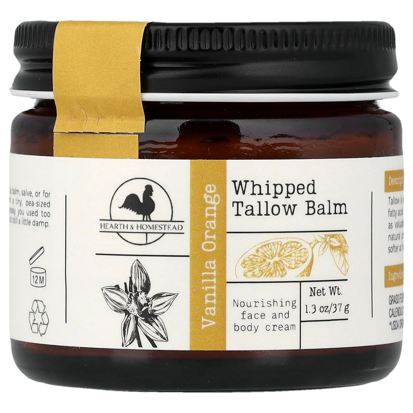 Hearth and Homestead, Whipped Tallow Balm, Vanilla Orange, 1.3 oz (37 g)