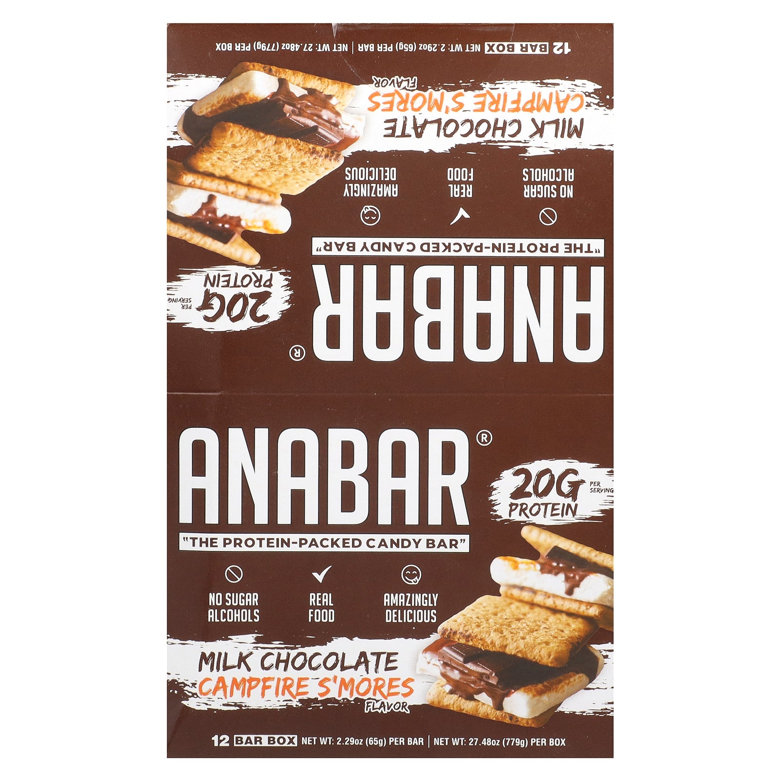 The Anabar, The Protein-Packed Candy Bar, Milk Chocolate Campfire S'Mores, 12 Bars, 2.29 oz (65 g) Each