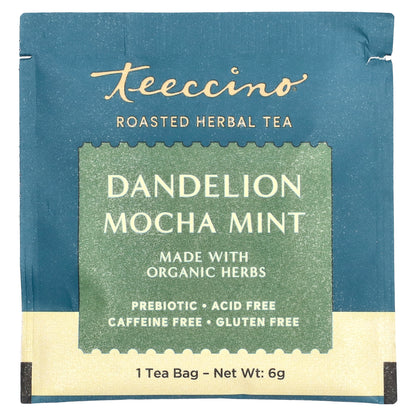 Teeccino, Roasted Herbal Tea, Dandelion Mocha Mint, Caffeine Free, 25 Tea Bags, 5.3 oz (150 g)