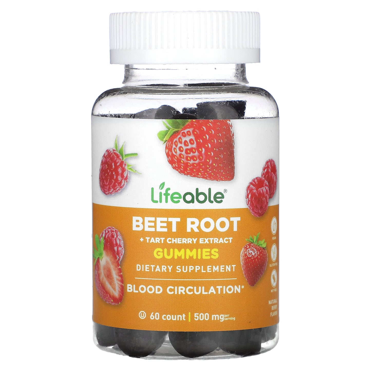 Lifeable, Beet Root + Tart Cherry Extract Gummies, Natural Berry, 60 Gummies