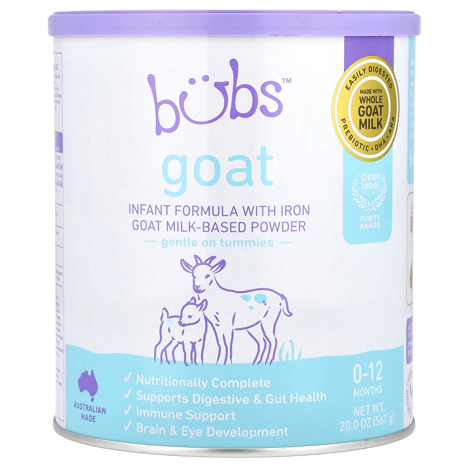 Aussie Bubs, Goat, Infant Formula With Iron Goat Milk-Based Powder, 0-12 Months, 20 oz (567 g)