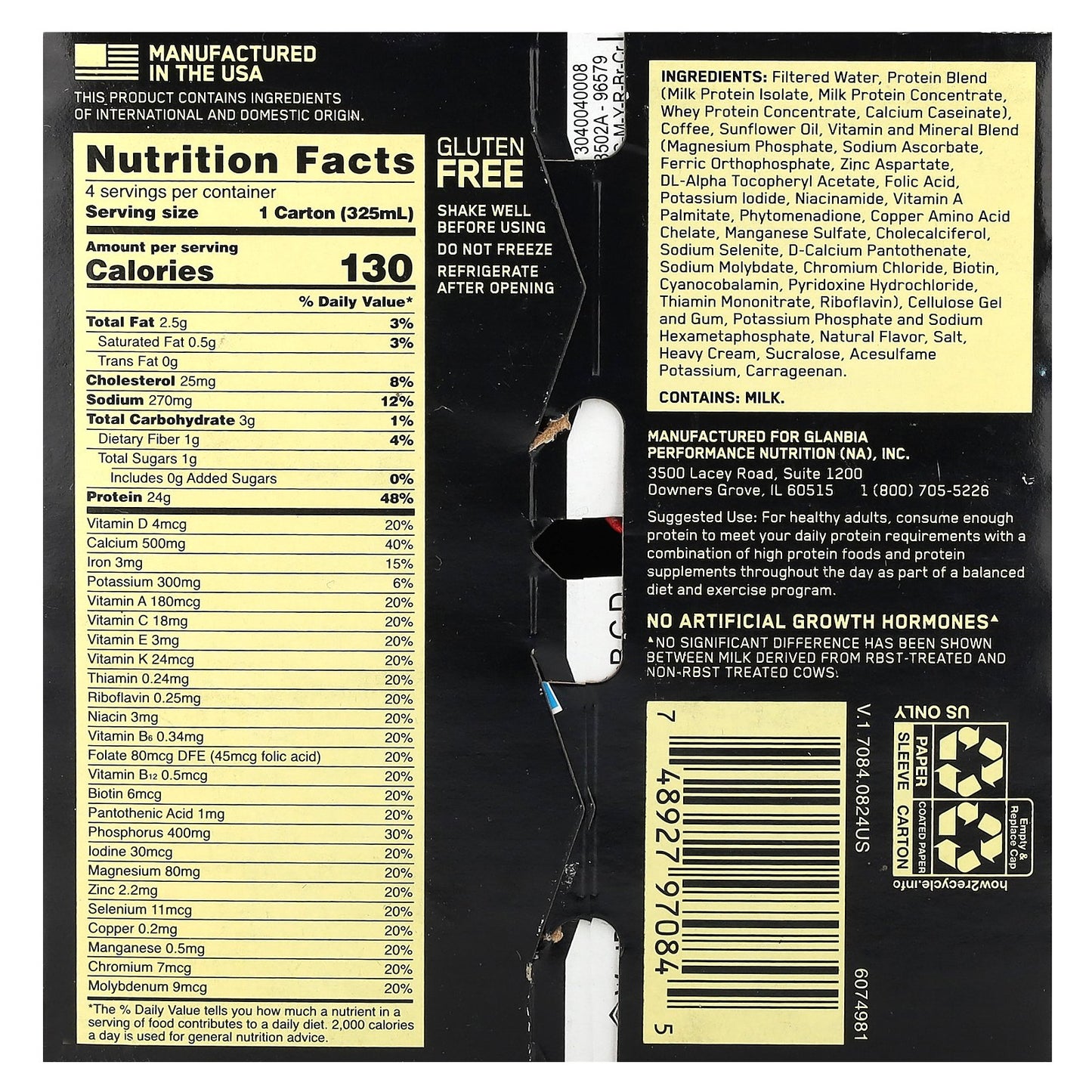 Optimum Nutrition, Gold Standard® Protein Shake, Cafe Latte, 4 Cartons, 11 fl oz (325 ml) Each