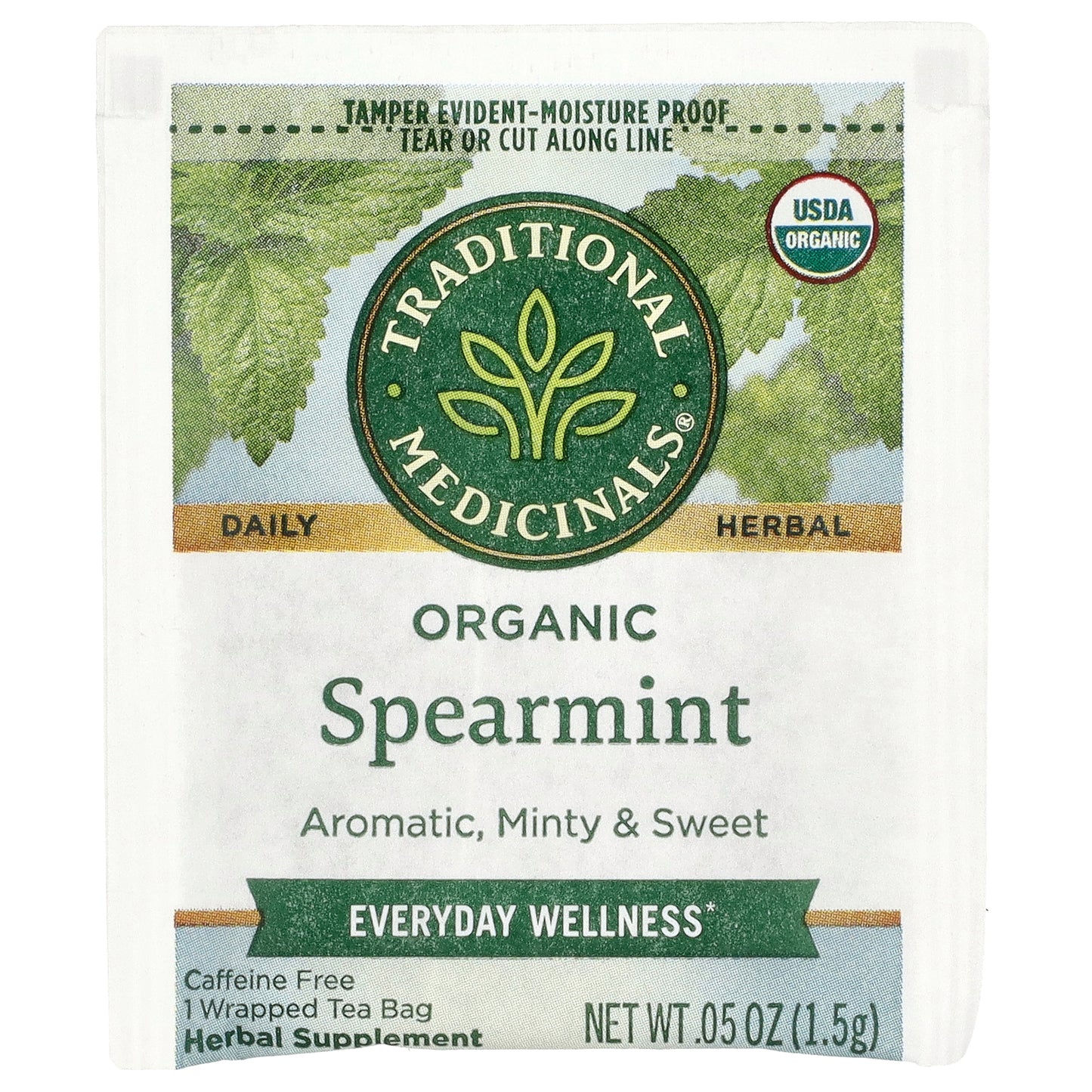 Traditional Medicinals, Organic Spearmint, Caffeine Free, 48 Wrapped Tea Bags, 2.53 oz (72 g)