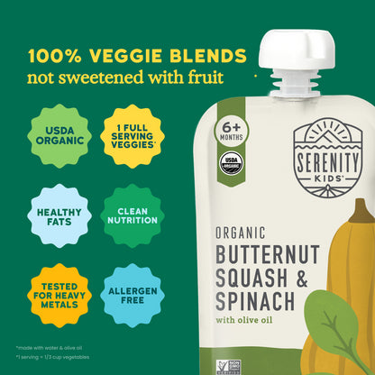 Serenity Kids, Organic Butternut Squash & Spinach with Olive Oil, 6+ Months, 3.5 oz (99 g)