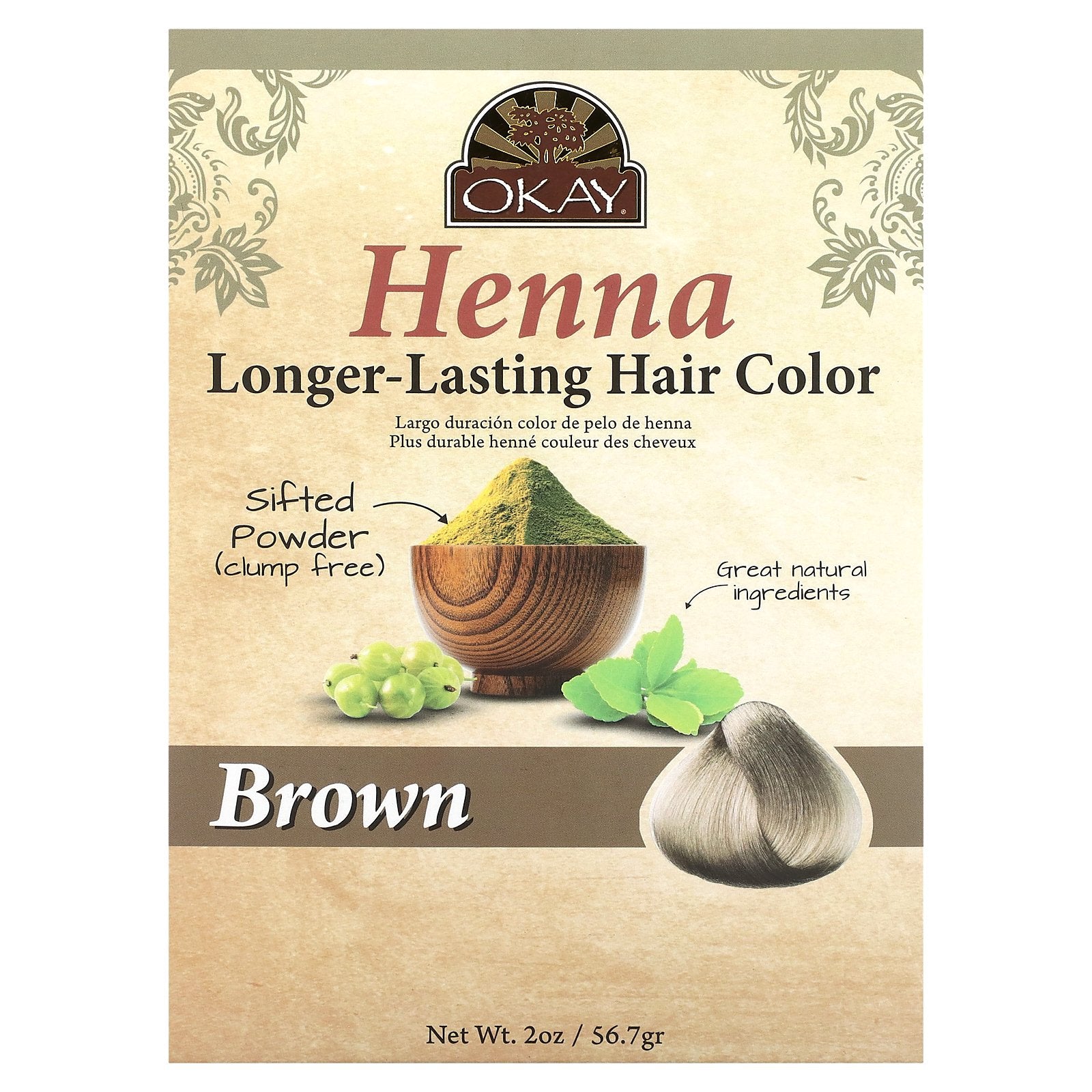 Okay Pure Naturals, Henna, Longer-Lasting Hair Color, Brown, 2 oz (56.7 g)