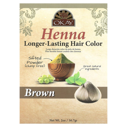 Okay Pure Naturals, Henna, Longer-Lasting Hair Color, Brown, 2 oz (56.7 g)
