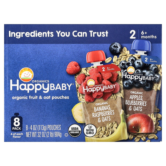 Happy Family Organics, Happy Baby®, Organic Fruit & Oat, 6+ Months, Variety Pack, 8 Pack, 4 oz (113 g) Each