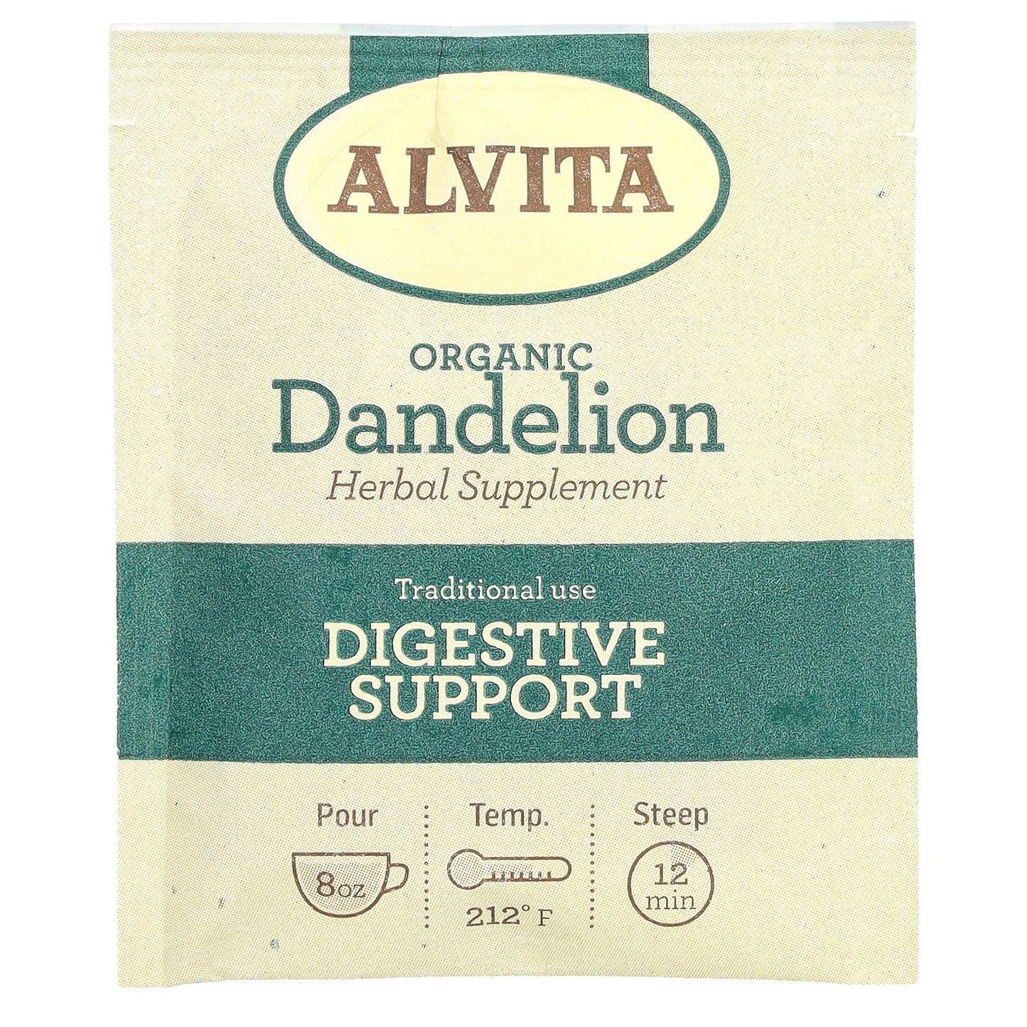 Alvita Teas, Organic Botanical Tea, Dandelion Root, Caffeine Free, 16 Individually Wrapped Tea Bags, 1.13 oz (32 g)