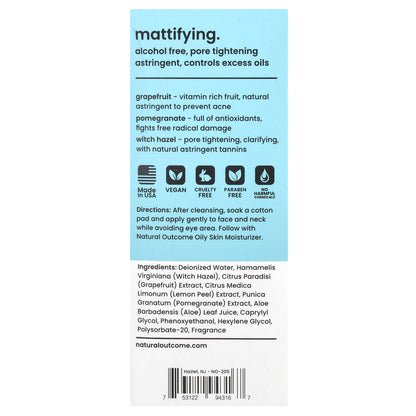 Natural Outcome, Oily Skin, Mattifying Toner, 8 oz (236 ml)
