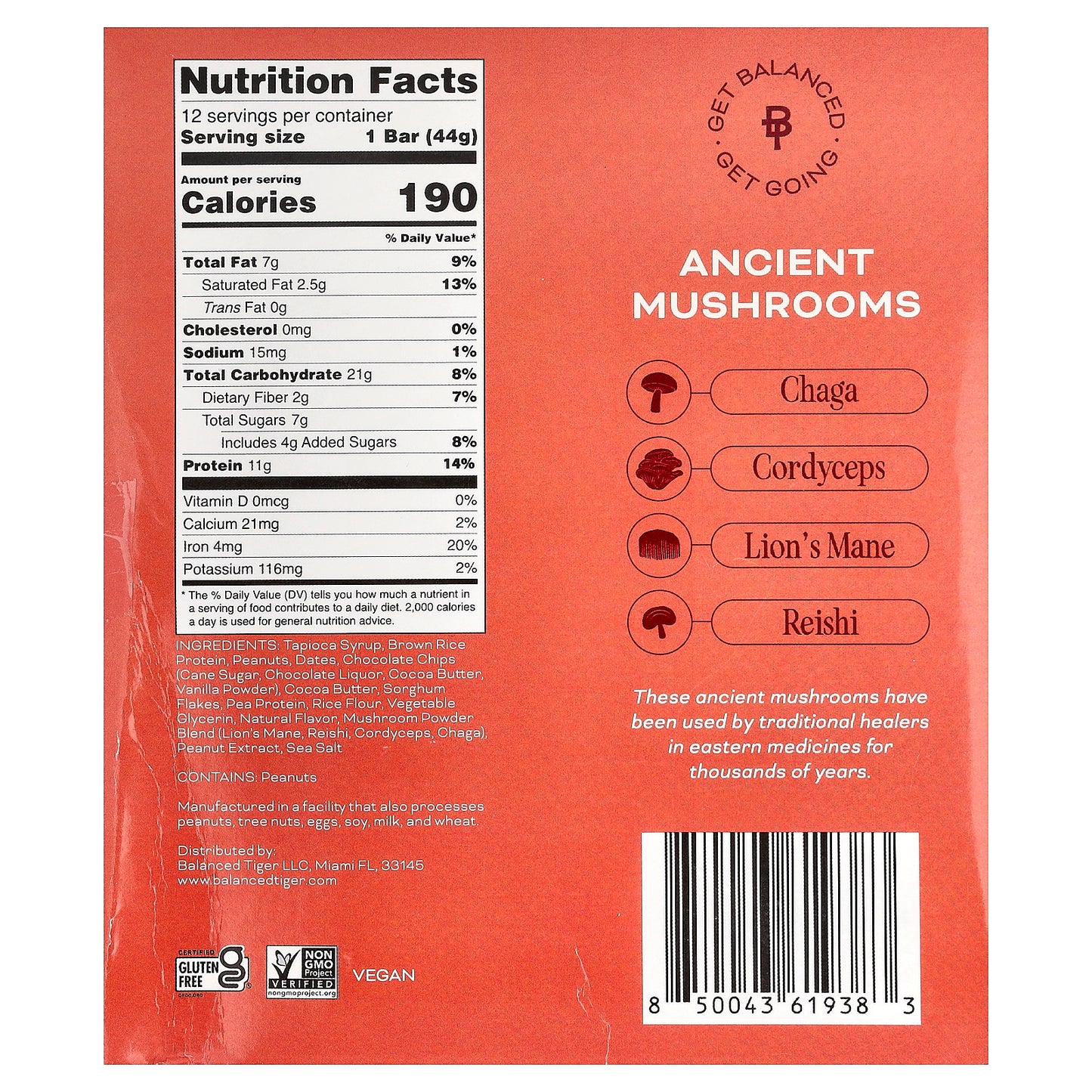 Balanced Tiger, Protein Bar, Peanut Butter Chocolate Chip, 12 Bars, 1.55 oz (44 g) Each