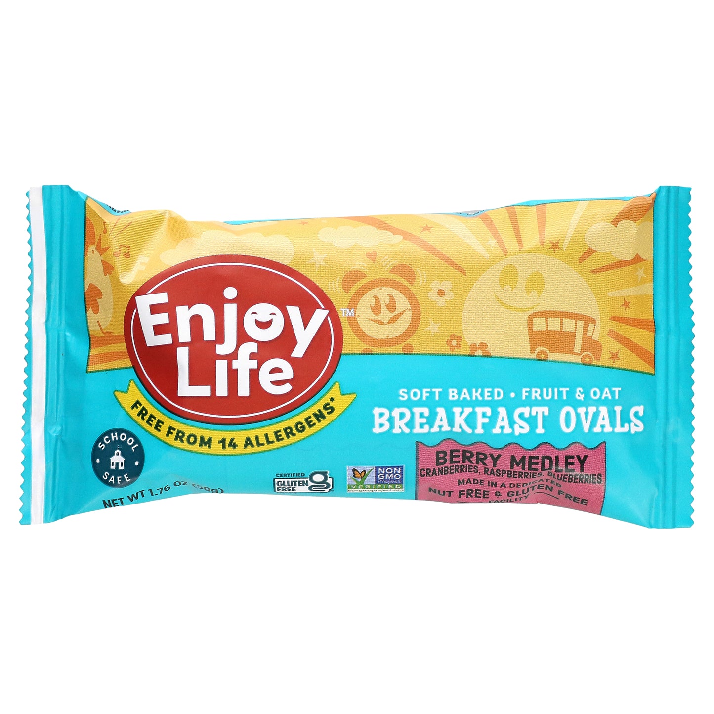 Enjoy Life Foods, Soft-Baked Fruit & Oat Breakfast Ovals, Berry Medley, 5 Bars, 1.76 oz (50 g) Each