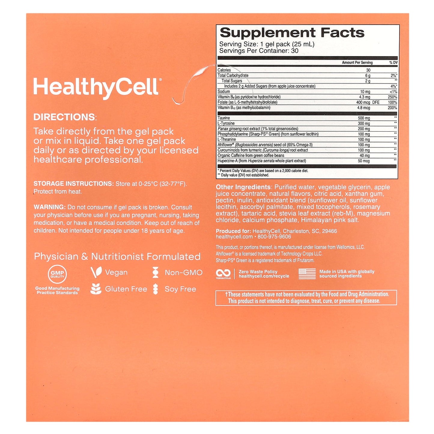 HealthyCell, Focus & Recall, Peach Pineapple, 30 Gel Packs, 0.84 fl oz (25 ml) Each