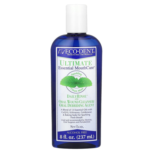 Eco-Dent, Ultimate Essential MouthCare®, DailyRinse™ & Oral Wound Cleanser/Debriding Agent, Alcohol Free, Sparkling Clean Mint, 8 fl oz (237 ml)