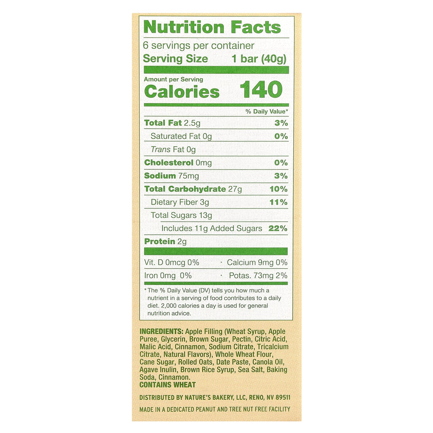 Nature's Bakery, Oatmeal Crumble, Apple, 6 Packs, 1.41 oz (40 g) Each