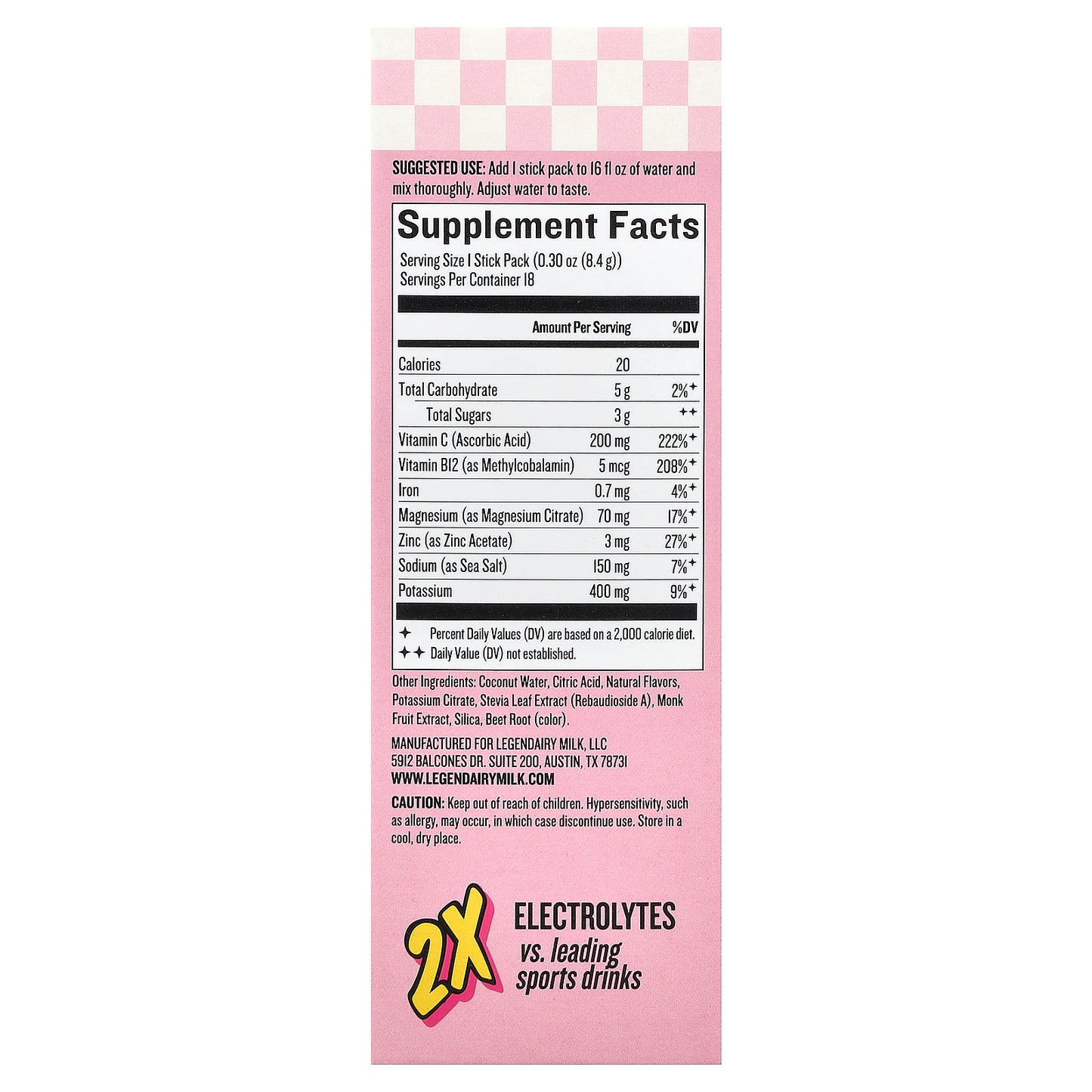 Legendairy Milk, She's Thirsty®, Coconut Water Electrolyte Mix, Strawberry Lemonade (Box), 18 Stick Packs, 0.3 oz (8.4 g) Each