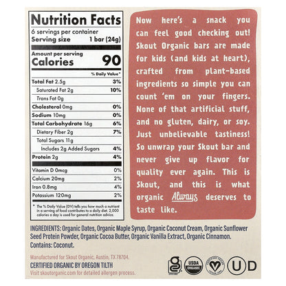 Skout Organic, Kids Snack Bars, French Toast, 6 Bars, 0.85 oz (24 g) Each
