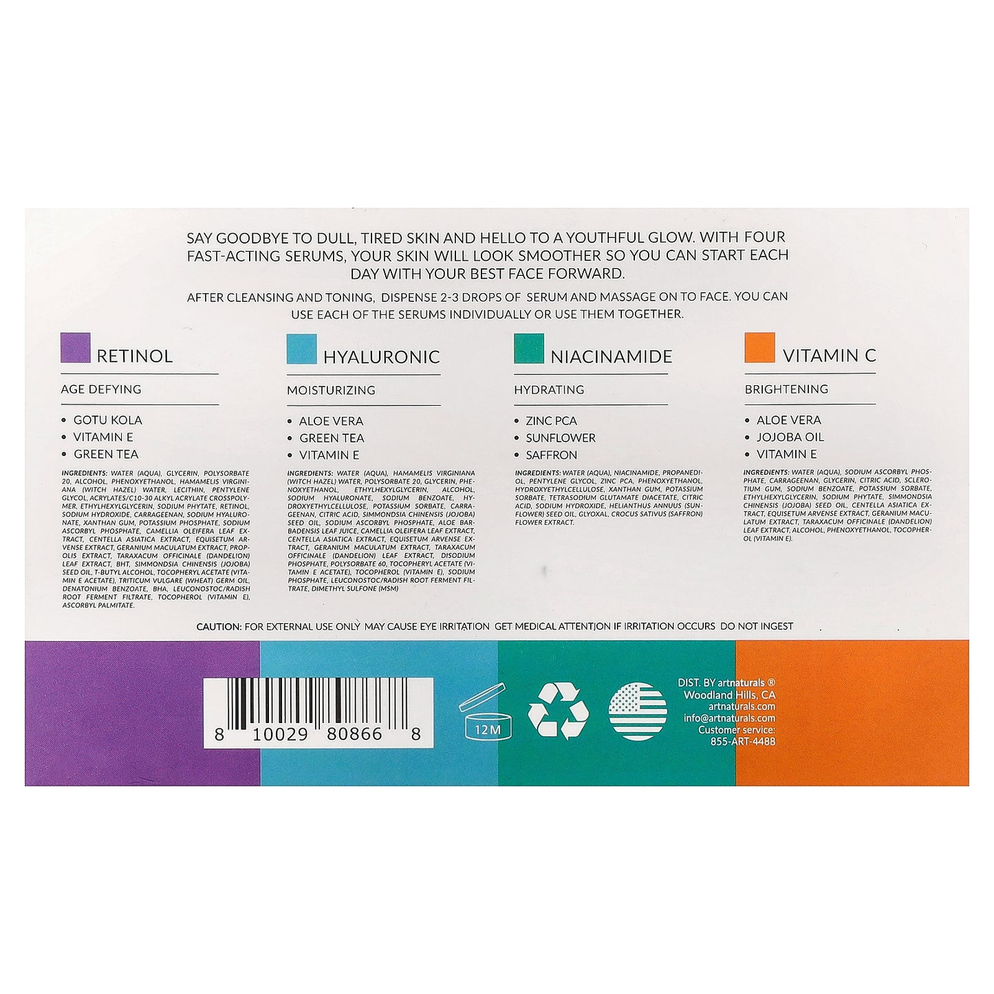 artnaturals, Serum Top 4 Set, 4 Count, 1 fl oz (29.5 ml) Each