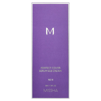 Missha, Perfect Cover Serum B.B Cream, No. 19 Ivory, 1.18 fl oz (35 ml)