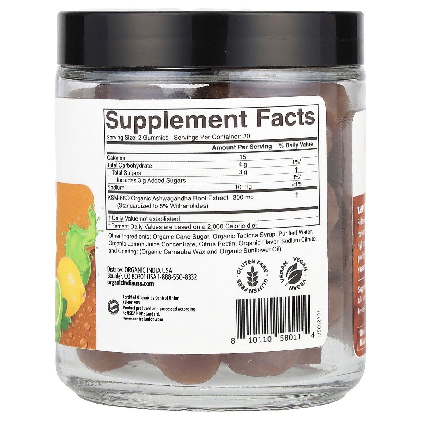 Organic India, Organic Ashwagandha Gummies, Lemon Lime, 60 Gummies (150 mg Per Gummy)